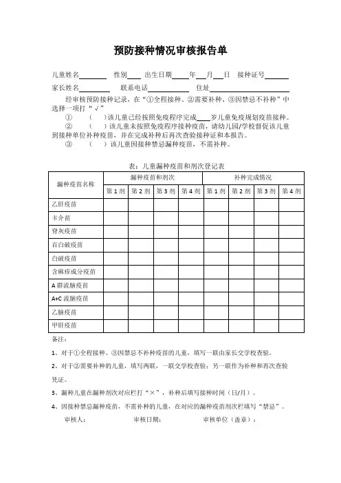 预防接种情况审核报告单