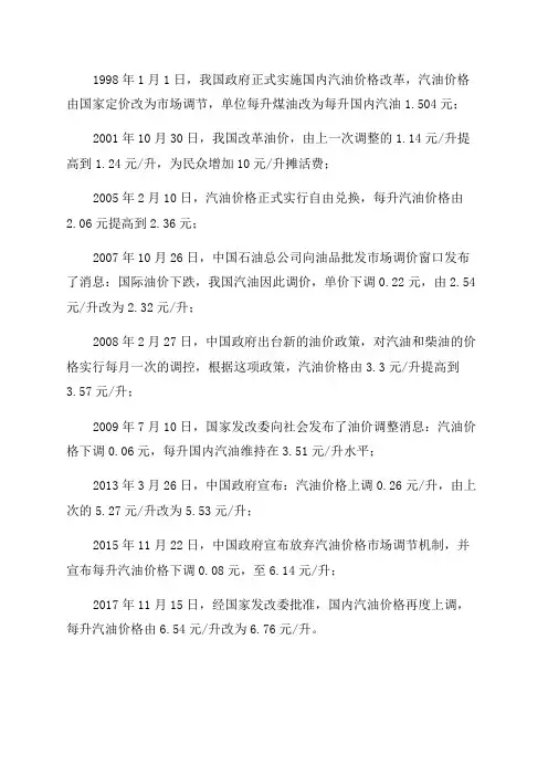 中国近20年油价表