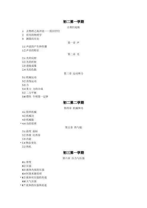 上海初高中物理目录完整版