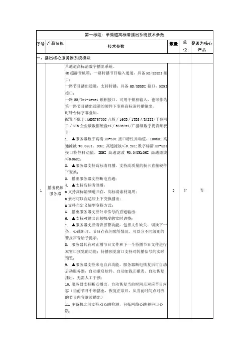 第一标段单频道高标清播出系统技术参数