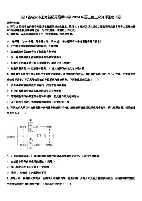 浙江省瑞安市上海新纪元高级中学2024年高三第三次测评生物试卷含解析