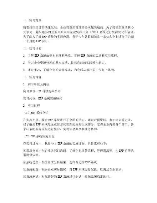 企业资源计划实习报告
