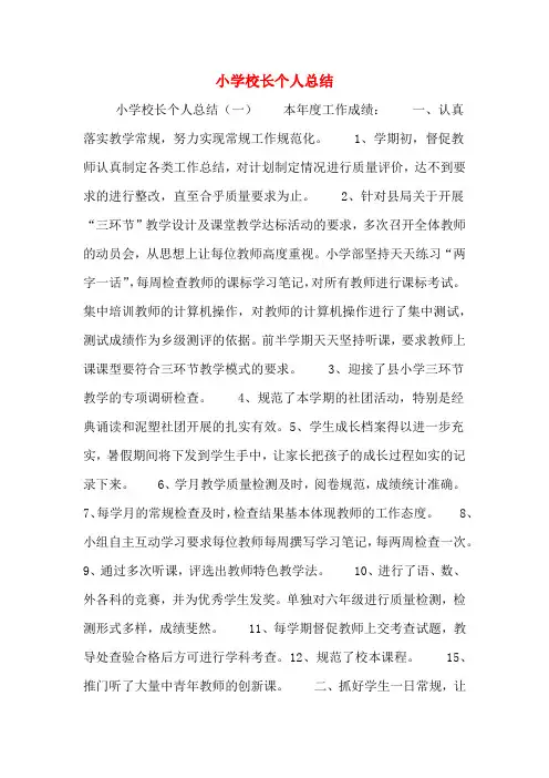 2019年小学校长个人总结