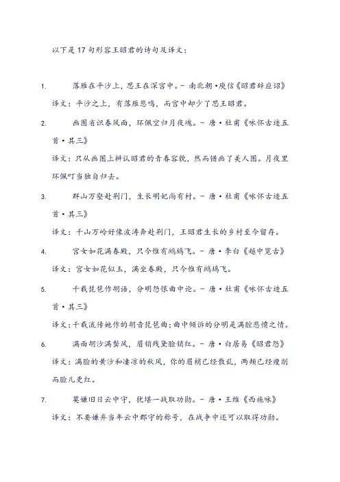 形容王昭君的诗句