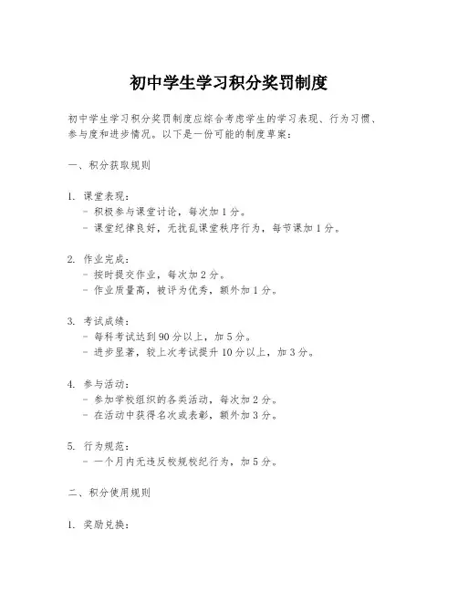 初中学生学习积分奖罚制度
