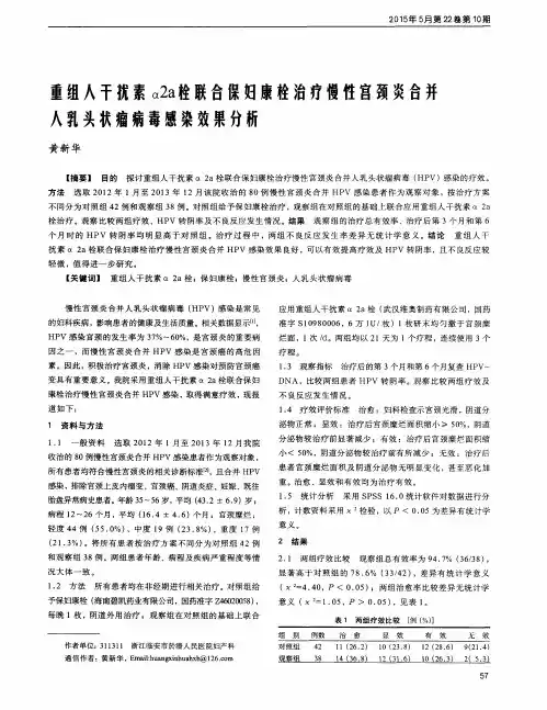 重组人干扰素α2a栓联合保妇康栓治疗慢性宫颈炎合并人乳头状瘤病