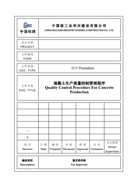 混凝土生产质量控制管理程序