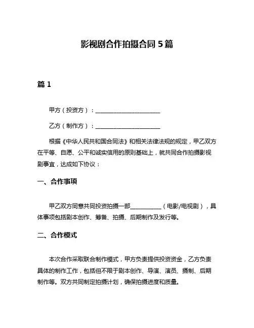 影视剧合作拍摄合同5篇
