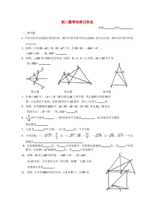 江苏省泰兴市实验初中2022八年级数学双休日作业（5）