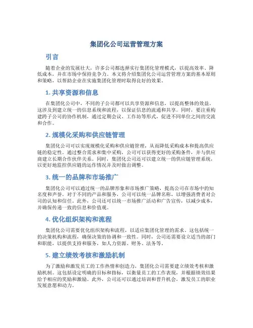 集团化公司运营管理方案