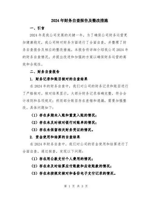 2024年财务自查报告及整改措施