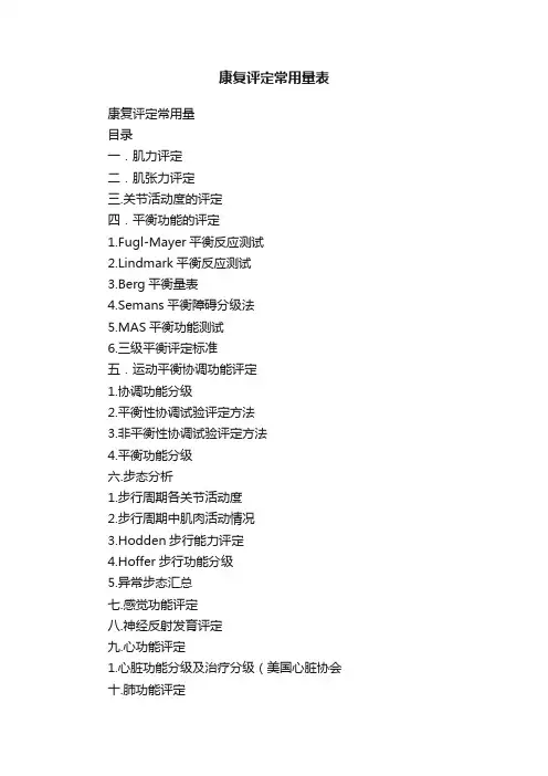 康复评定常用量表