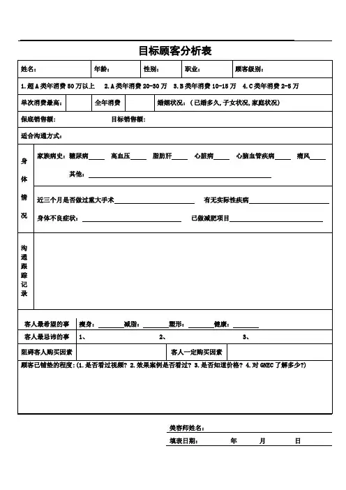 目标顾客分析表