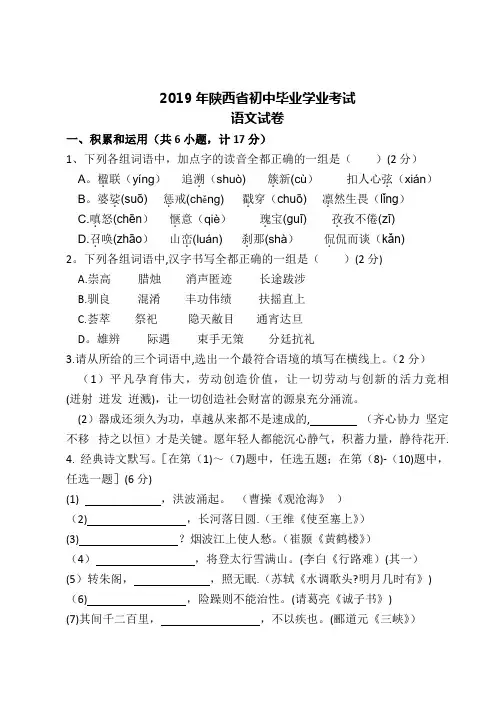 2019年陕西省中考语文试题及答案【范本模板】