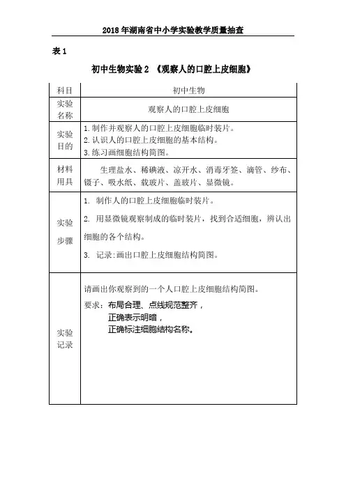 初中生物试题2《观察人的口腔上皮细胞》