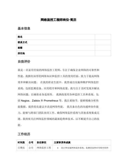 网络监控工程师岗位-简历