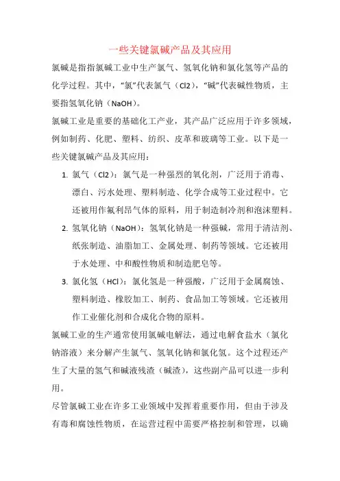 一些关键氯碱产品及其应用