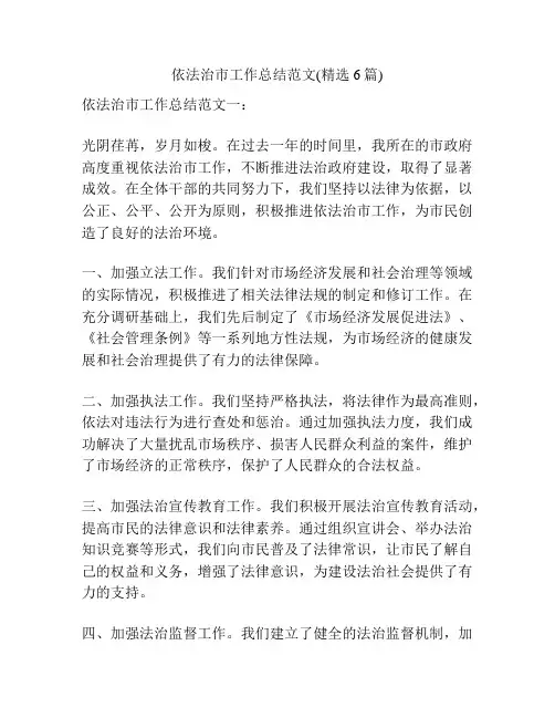 依法治市工作总结范文(精选6篇)