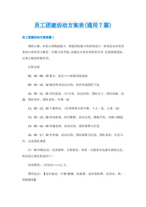 员工团建活动方案表(通用7篇)
