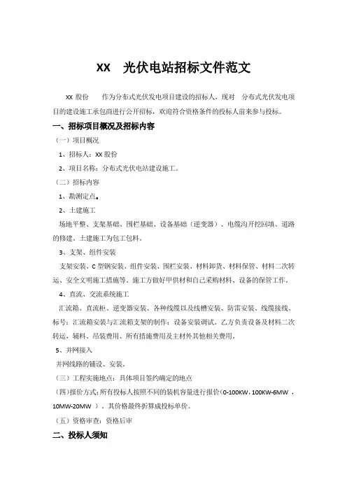 光伏电站项目招标文件范文