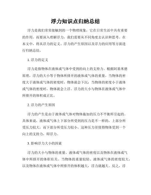 浮力知识点归纳总结