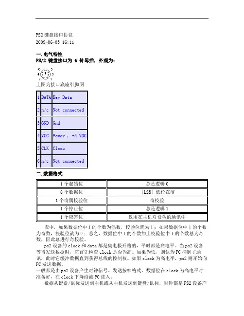 PS2键盘接口协议