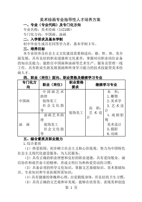 中等职业教育美术绘画专业指导性人才培养方案