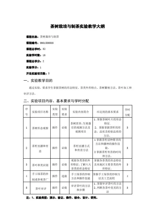 茶树栽培与制茶实验教学大纲