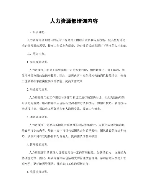 人力资源部培训内容