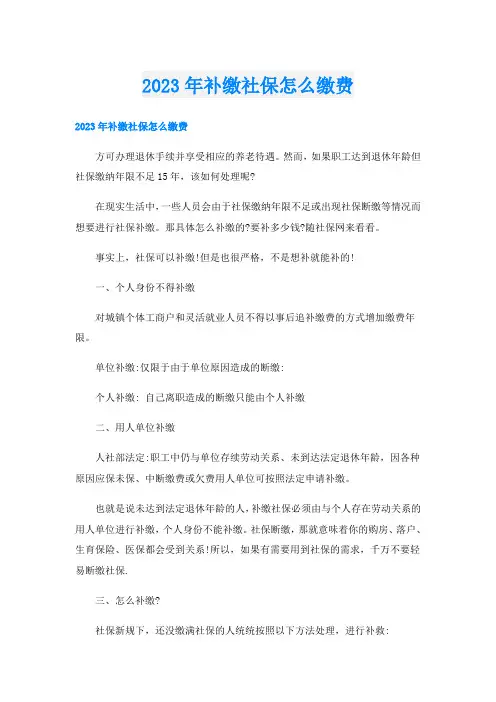 2023年补缴社保怎么缴费