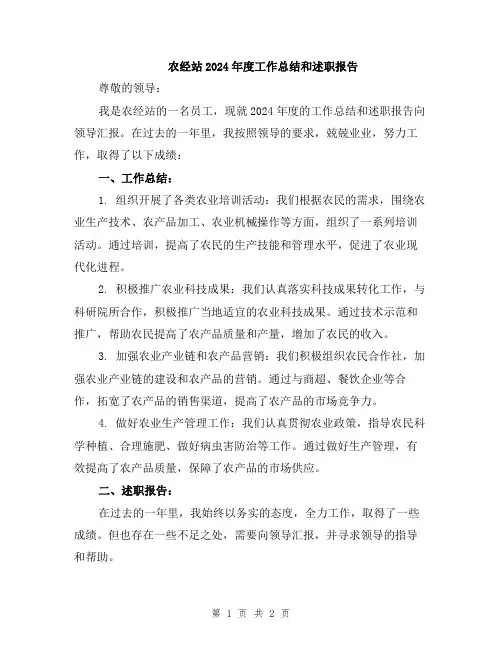 农经站2024年度工作总结和述职报告