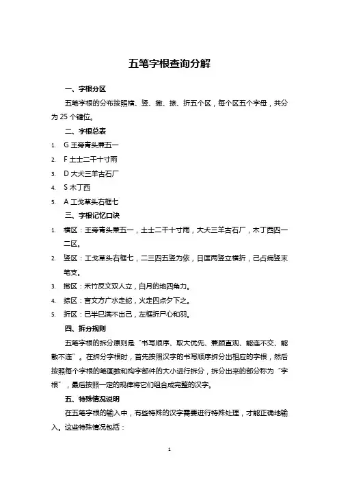 五笔字根 查询 分解