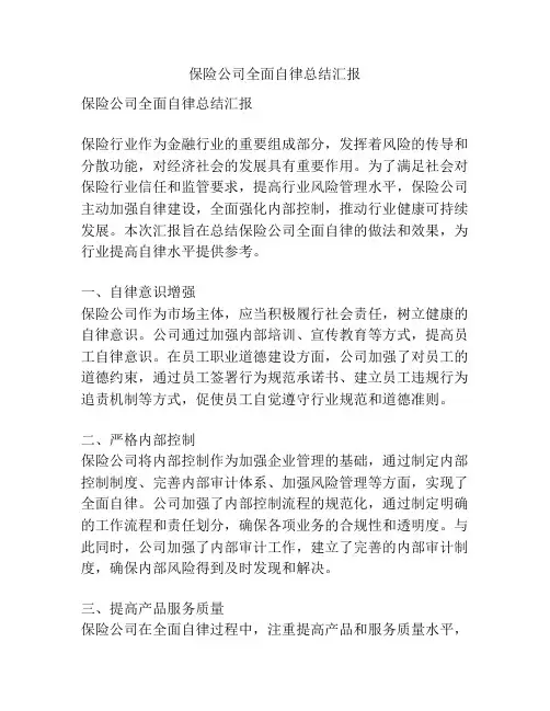 保险公司全面自律总结汇报