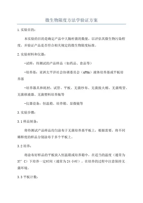 微生物限度方法学验证方案