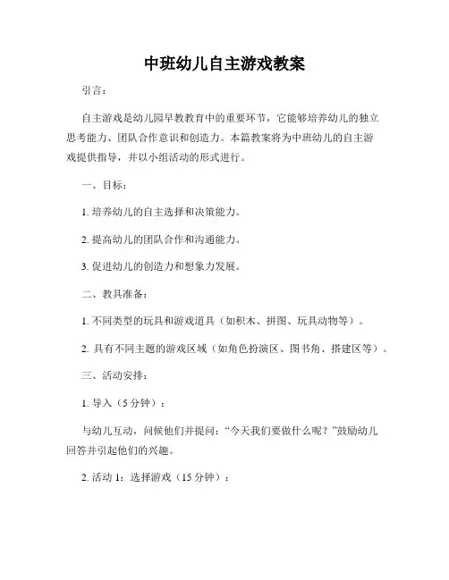 中班幼儿自主游戏教案