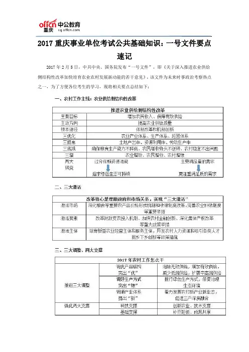 2017重庆事业单位考试公共基础知识：一号文件要点速记