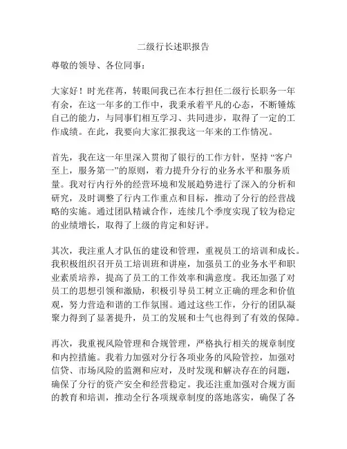 二级行长述职报告