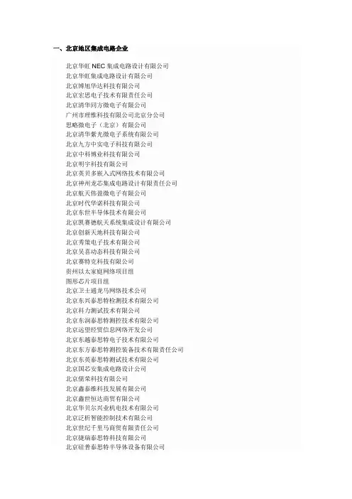 中国集成电路设计企业一览表