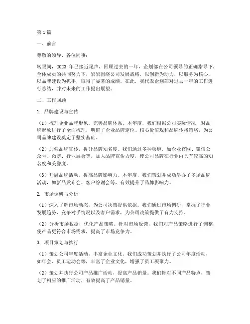 企划的工作年度总结(3篇)