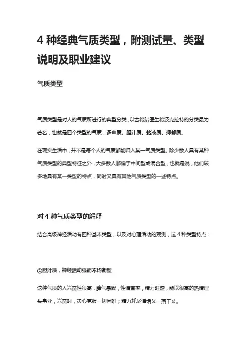 [全]4种经典气质类型,附测试量、类型说明及职业建议