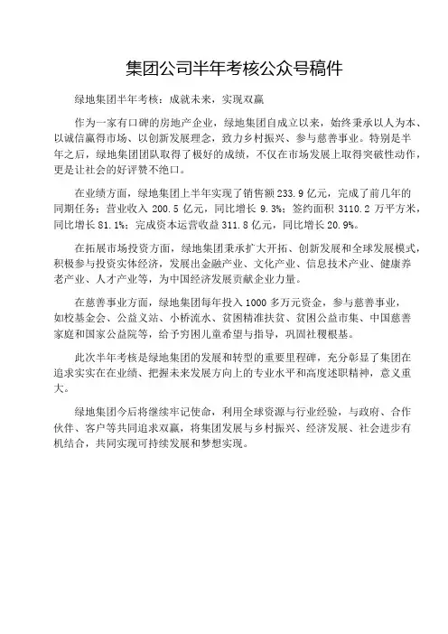集团公司半年考核公众号稿件