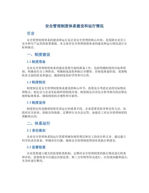 安全管理制度体系建设和运行情况