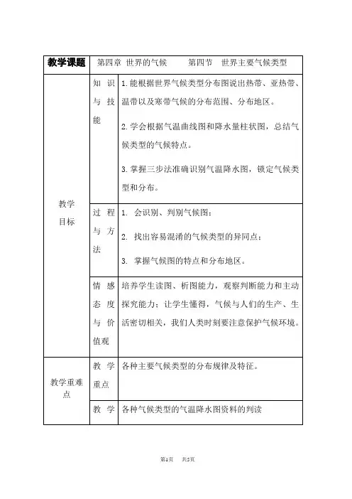湘教版七年级上册地理 第四章 世界的气候 世界主要气候类型