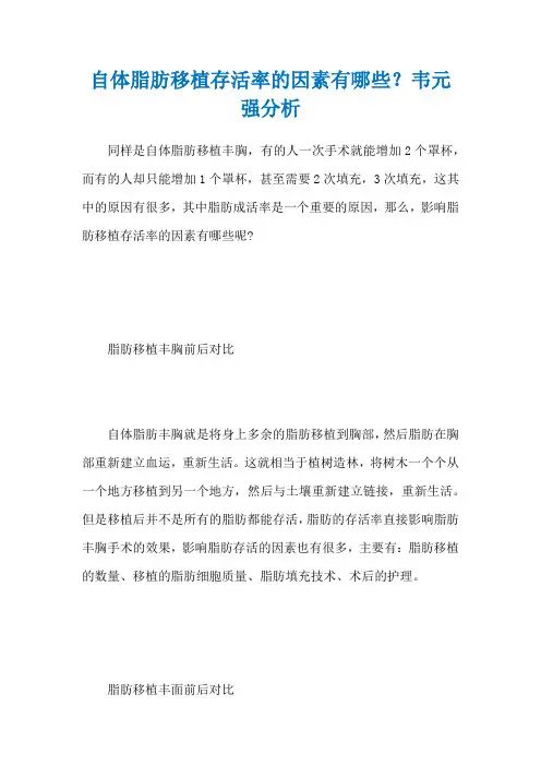 自体脂肪移植存活率的因素有哪些？韦元强分析