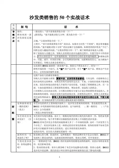 沙发类销售的50个实战话术