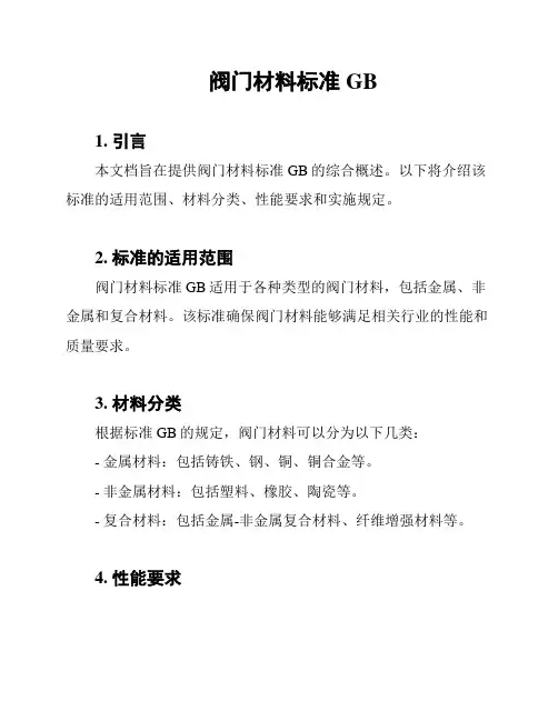 阀门材料标准GB