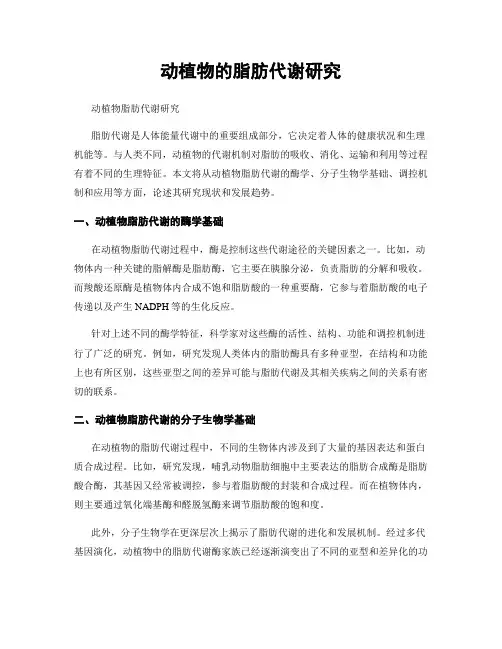 动植物的脂肪代谢研究