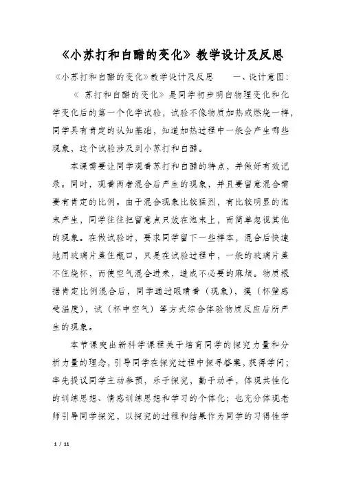 《小苏打和白醋的变化》教学设计及反思