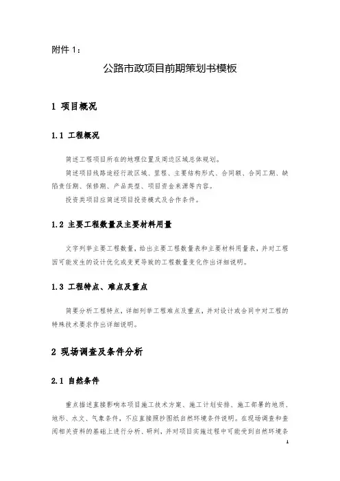 公路市政项目前期策划书模板