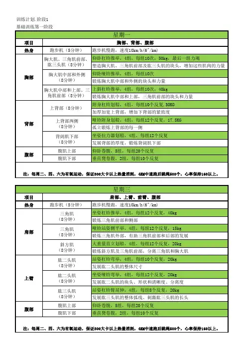 10周完美减脂训练计划(完善)